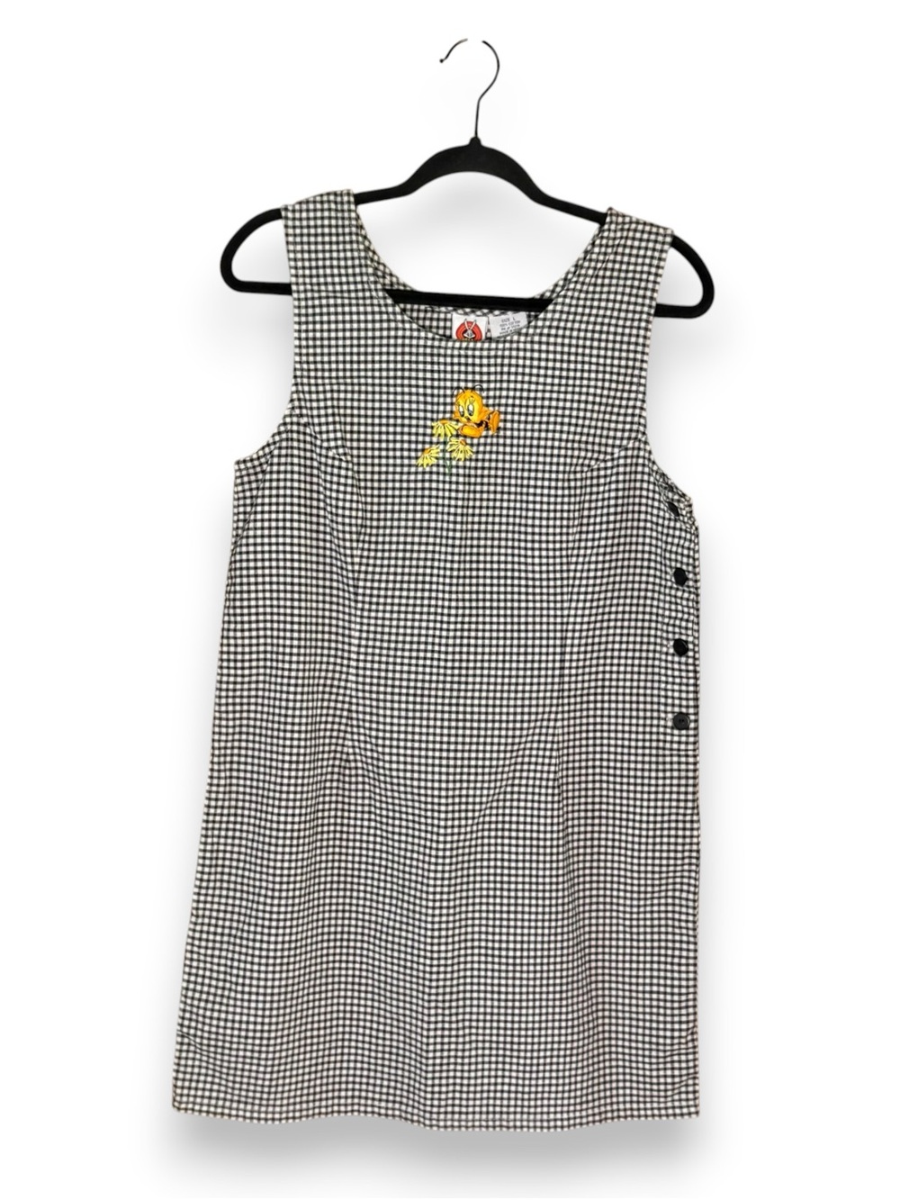Vintage Looney Tunes Tweety Bird Gingham Mini Pinafore Dress Size Large Preppy